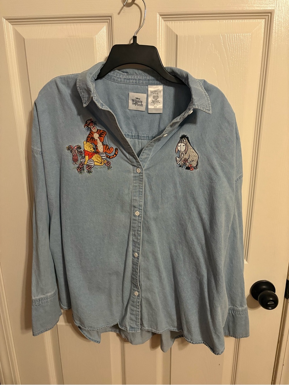 Disney Light Blue Embroidered Winnie the Pooh Button-Up Shirt
